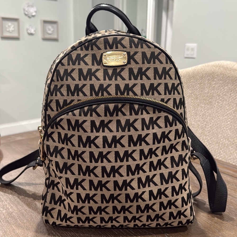 Michael Kors Black and Tan Monogram Backpack